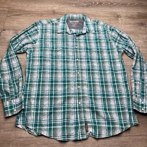 Wrangler Shirt Retro Premium Mens XXL Green White Plaid Paisley Cotton MVR429M